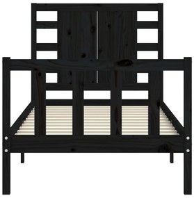vidaXL Πλαίσιο Κρεβατιού με Κεφαλάρι Μαύρο 100x200 εκ. Μασίφ Ξύλο