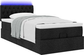vidaXL Οθωμανικό κρεβάτι με στρώμα &amp; LEDs Μαύρο ύφασμα 90x190cm