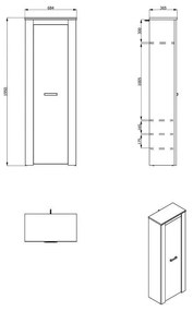 Έπιπλο Χολ Kent P1 Λευκός Δρύς - Γκρί Δρύς 68,5x36,5x195 εκ.