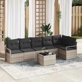 vidaXL Σετ Καναπέ Κήπου 7 pcs Ανοιχτό γκρι Πολυ rattan, βαμμένο ατσάλι