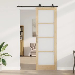 vidaXL Συρόμενη Πόρτα Χειροκίνητος Καφέ 78 x 232 cm Ξύλο και μέταλλο