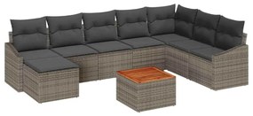 vidaXL Σετ Καναπέ Κήπου με μαξιλάρι 9 pcs Γκρι Πολυ ράταν