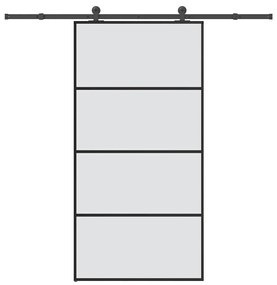 Συρόμενη Πόρτα με Μηχανισμό 102,5x205 εκ. Γυαλί ESG &amp; Αλουμίνιο - Μαύρο