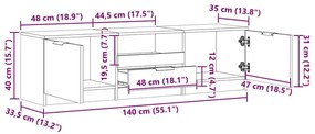 Έπιπλο Τηλεόρασης Παλιό Ξύλο 140x35x40 εκ. Επεξεργασμένο Ξύλο - Καφέ