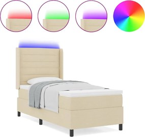 vidaXL LED Κρεβάτι με βάθρο με στρώμα Κρεμ 90 x 190 cm ύφασμα