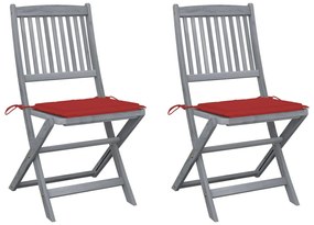 Καρέκλες Εξωτ. Χώρου Πτυσσόμενες 2 Τεμ Ξύλο Ακακίας &amp; Μαξιλάρια