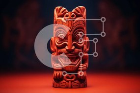 Intra Συλλεκτικό Ξύλινο Παζλ Plywood  4mm - Κόκκινο Tiki Totem σε πορτοκαλί φόντο Σε Ξύλινο Κουτί - Διαστάσεις Puzzle: 10x10 cm – 25 κομμάτια