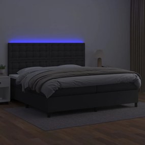 vidaXL Κρεβάτι Boxspring με Στρώμα & LED Μαύρο 200x200 εκ. Συνθ. Δέρμα