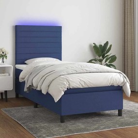 vidaXL Κρεβάτι Boxspring με Στρώμα &amp; LED Μπλε 100x200 εκ. Υφασμάτινο