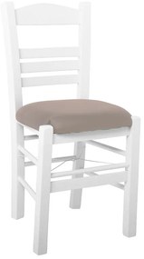 ΣΙΦΝΟΣ Καρέκλα Οξιά Βαφή Εμποτισμού Λάκα Άσπρο, Κάθισμα Pu Cappuccino -  41x45x88cm