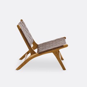 Πολυθρόνα lounge από ξύλο teak και δέρμα, Amanda