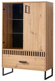 Βιτρίνα Ogden P124, Artisan βελανιδιά, Μαύρο, Με πόρτες, Με συρτάρια, 142x90x40cm, 55 kg | Epipla1.gr