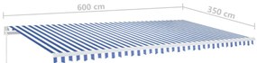 vidaXL Τέντα Συρόμενη Χειροκίνητη Μπλε / Λευκό 600x350 εκ.