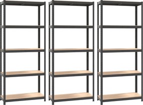 vidaXL Ραφιέρες 5 Επιπέδων 3 τεμ. Ανθρακί Ατσάλι &amp; Επεξεργασμένο Ξύλο