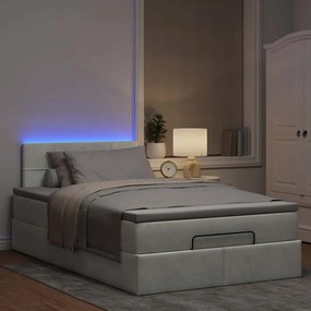 vidaXL Οθωμανικό κρεβάτι με στρώμα&LEDs Ανοιχτό γκρι 120x190cm Βελούδο