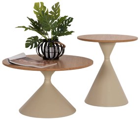 ΣΕΤ 2 ΤΡΑΠΕΖΙΑ ΣΑΛΟΝΙΟΥ JENNEL(X) HM18308.04 ΜΕΤΑΛΛΟ ΣΑΜΠΑΝΙ--MDF ΣΕ ΦΥΣΙΚΟ Φ50εκ & Φ70εκ