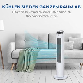 Ανεμιστήρας Water Cooling Tower with Remote Control 60W 20㎡ 30cm x 30cm x 100,8cm 3 Modes White