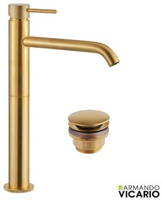 Armando Vicario Industrial Gold Brushed Βαλβίδα νιπτήρος+Μπαταρία Νιπτήρος υψηλή με βαλβίδα clic-clac