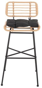 Σκαμπό Μπαρ ALLEGRA C5708.11 Μεταλλικό Ψηλό με Μπεζ Wicker &amp; Μαύρο Μαξιλάρι 48x49x99,5Υεκ. 48x49x99.5 εκ.