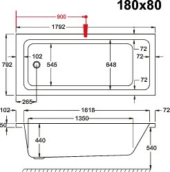 Carron Quantum Carronite 457C - Ακρυλική Μπανιέρα 180x80 εκ.