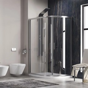 Karag Flora 650 Καμπίνα ασύμμετρη ημικυκλική Clear Glass με Συρόμενη Πόρτα 80x100x190cm
