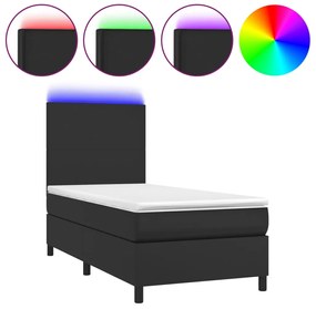 vidaXL Κρεβάτι Boxspring με Στρώμα & LED Μαύρο 100x200 εκ. Συνθ. Δέρμα