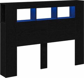 vidaXL LED κεφαλάρι με ράφι Μαύρη Οξυά 140 x 18,5 x 103,5 εκ
