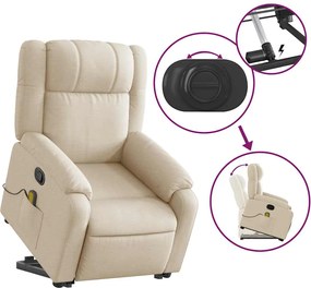 vidaXL Πολυθρόνα Μασάζ Ανακλινόμενη με Ανύψωση Κρεμ Υφασμάτινη