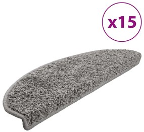 vidaXL Πατάκια Σκαλιών 15 τεμ. Γκρι Ημίστρογγυλά Μεγάλα 65x21x4 εκ.