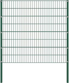 vidaXL Πάνελ Περίφραξης με Στύλους Σιδερένιο Πράσινο 349 x 160 εκ.