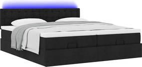 vidaXL Οθωμανικό κρεβάτι με στρώματα &amp; LEDs Μαύρο 200x200cm ύφασμα