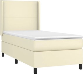 vidaXL Κρεβάτι Boxspring με Στρώμα &amp; LED Κρεμ 90x190 εκ. Συνθ. Δέρμα