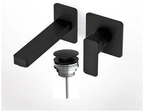 Eurorama Quadra Black Matt Μπαταρία Νιπτήρος Εντοιχισμού 2 Οπών+Βαλβίδα clic-clac