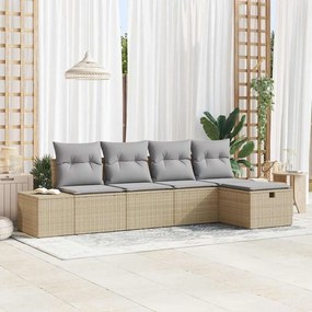 vidaXL Σετ Καναπέ Κήπου με μαξιλάρι 5 pcs Μπεζ Πολυ ράταν