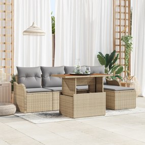 vidaXL σετ 6 τεμαχίων καναπέ κήπου με μαξιλάρια μπεζ πολυ ρατάν ακακία