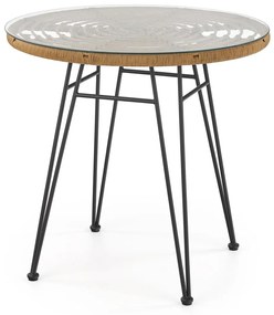 Τραπέζι εξωτερικού χώρου Houston 1369, Επεξεργασμένο γυαλί, 76cm, 15 kg, Ανοιχτό καφέ, Μαύρο, Πλαστικό ψάθινο, Μέταλλο | Epipla1.gr