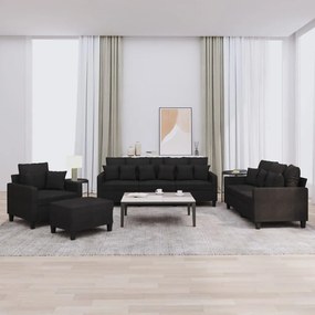 vidaXL Σετ Σαλονιού 4 Τεμαχίων Μαύρο Υφασμάτινο με Μαξιλάρια