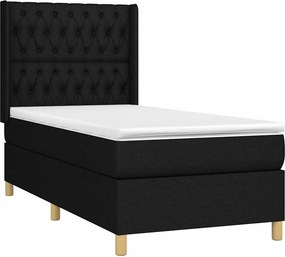 vidaXL Κρεβάτι Boxspring με Στρώμα &amp; LED Μαύρο 90x190 εκ. Υφασμάτινο