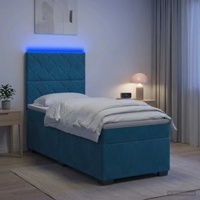 vidaXL Κρεβάτι box spring με στρώμα Μπλε 80 x 200 cm Βελούδο