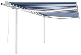 vidaXL Τέντα Αυτόματη με LED &amp; Αισθητήρα Ανέμου Μπλε/Λευκό 4,5 x 3 μ.