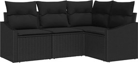 vidaXL Σετ Καναπέ με μαξιλάρι 4 pcs Μαύρο συνθετικό ρατάν