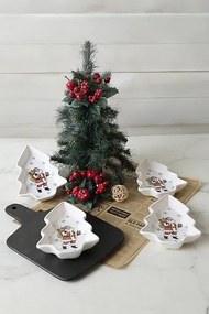 Stewehome Σετ 4 διακοσμητικά Μπολ Σνακ σε Σχήμα Βάρκας με Άγιο Βασίλη Λευκό 17x17 cm