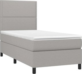 vidaXL Κρεβάτι Boxspring με Στρώμα &amp; LED Αν.Γκρι 100x200εκ. Υφασμάτινο