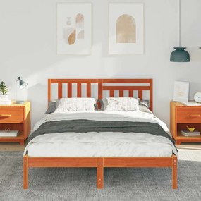 vidaXL Σκελετός Κρεβατιού Καφέ κεριού 135 x 190 cm Μασίφ ξύλο πεύκου