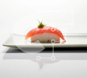 Intra Συλλεκτικό Ξύλινο Παζλ Plywood  4mm - Σούσι Nigiri Salmon στο λευκό πιάτο Σε Ξύλινο Κουτί - Διαστάσεις: 10x10 cm – 25 κομμάτια