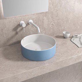 Νιπτήρας Επικαθήμενος LT M3134-BLW Φ35,5x12cm White-Azzuro Matt Karag Πορσελάνη