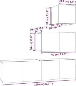 vidaXL Σετ Επίπλων Τηλεόρασης 4 Τεμαχίων Καπνιστή δρυς Επεξ. Ξύλο