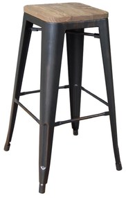 Σκαμπό Μπάρ Relix Wood Antique Black Ε5190W,10N 43X43Χ76 cm Metal,Wood