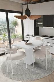 Stewehome Μίνιμαλ Σετ Τραπεζαρίας με Μπεζ Καρέκλες & Τραπέζι λευκό 90x90x74 cm