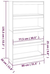 Βιβλιοθήκη/Διαχωριστικό Χώρου Μελί 80x30x135,5 εκ. Ξύλο Πεύκου - Καφέ